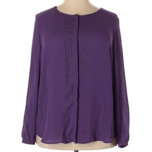 Simply Emma Whimsigoth Embellished Purple Long Sleeve Button Front Blouse